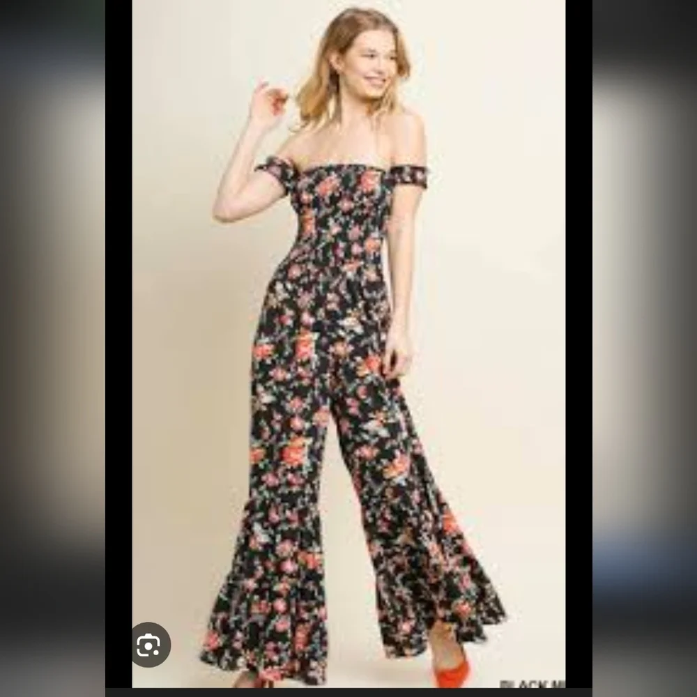 Francesca's Collections Black Floral Jumpsuit